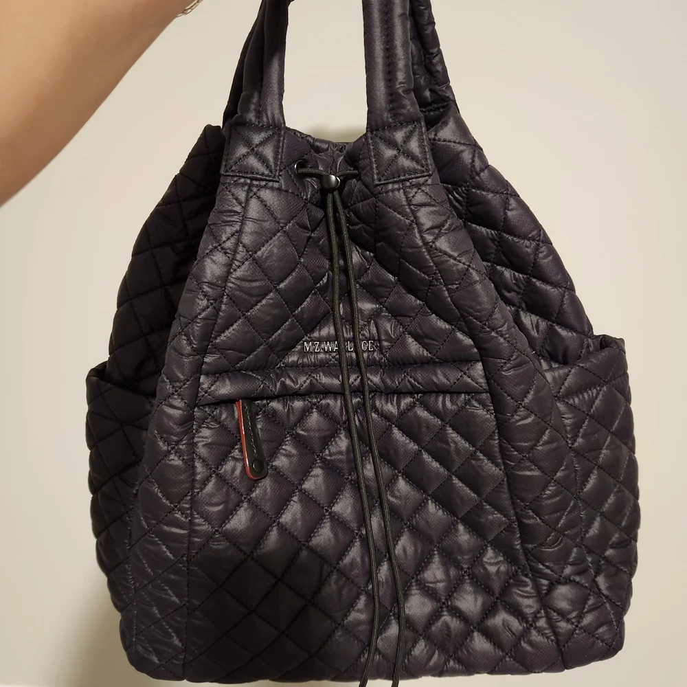 MZ WALLACE Metro Convertible Black Quilted Nylon Leather Trim Backpack - Picture 13 of 15